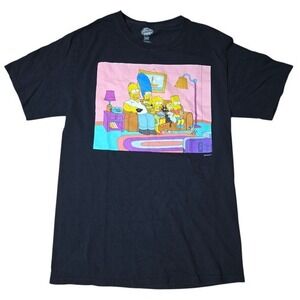 C-Life Group The Simpsons Family On Couch Graphic Black T-Shirt Size Small